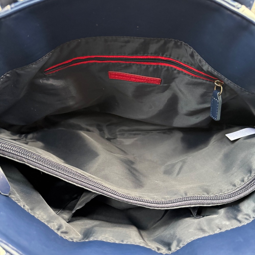 Tommy Hilfiger Navy Blue Red White Striped 13" Tote Bag Card Holder Pockets - Picture 8 of 16